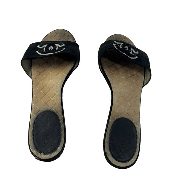 Chanel Black Embroidered Logo Slides size 40 - Picture 5 of 11